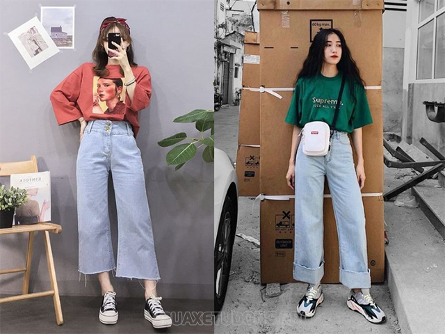 Mặc quần ống rộng với áo oversize