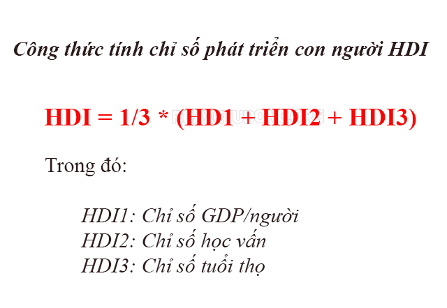 Công thức tính chỉ số phát triển con người HDI