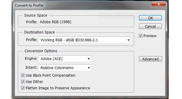 Cách chuyển đổi ảnh từ adobe RGB sang sRGB trong Adobe Photoshop